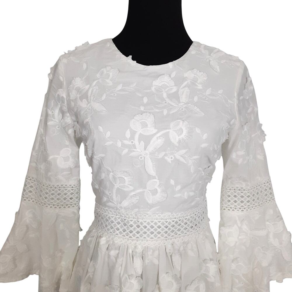 Eliza J White Bell Sleeve Mini Dress Womens 2 Boho Princess Bridal Shower Gypsy - Picture 2 of 15